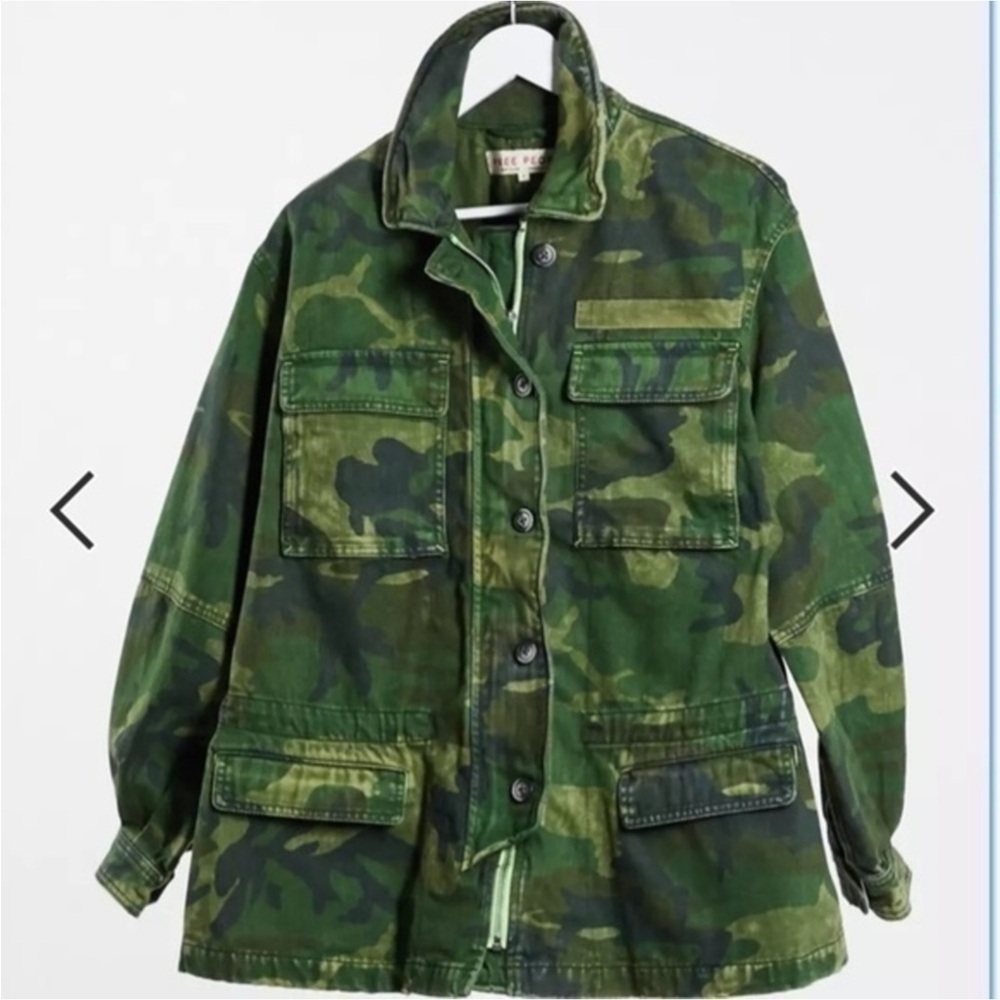 FREE PEOPLE Seize The Day Green Camo Print Utility Jacket - Picture 3 of 16